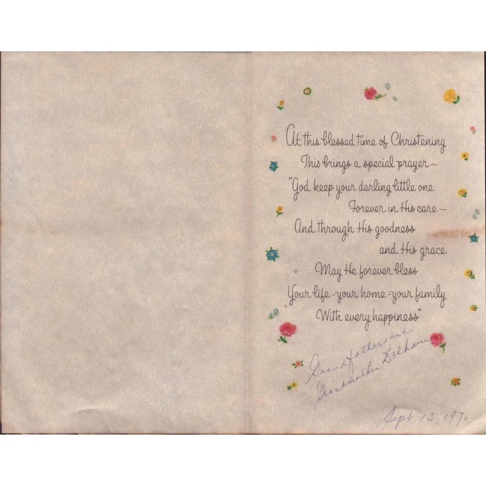 Vintage 1970s Christening Greeting Card Norcross Baby Prayer Glitter